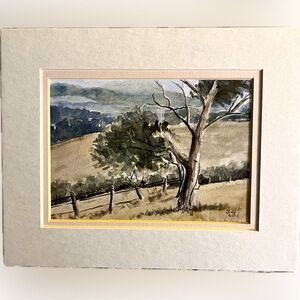 Original matted watercolor landscape painting